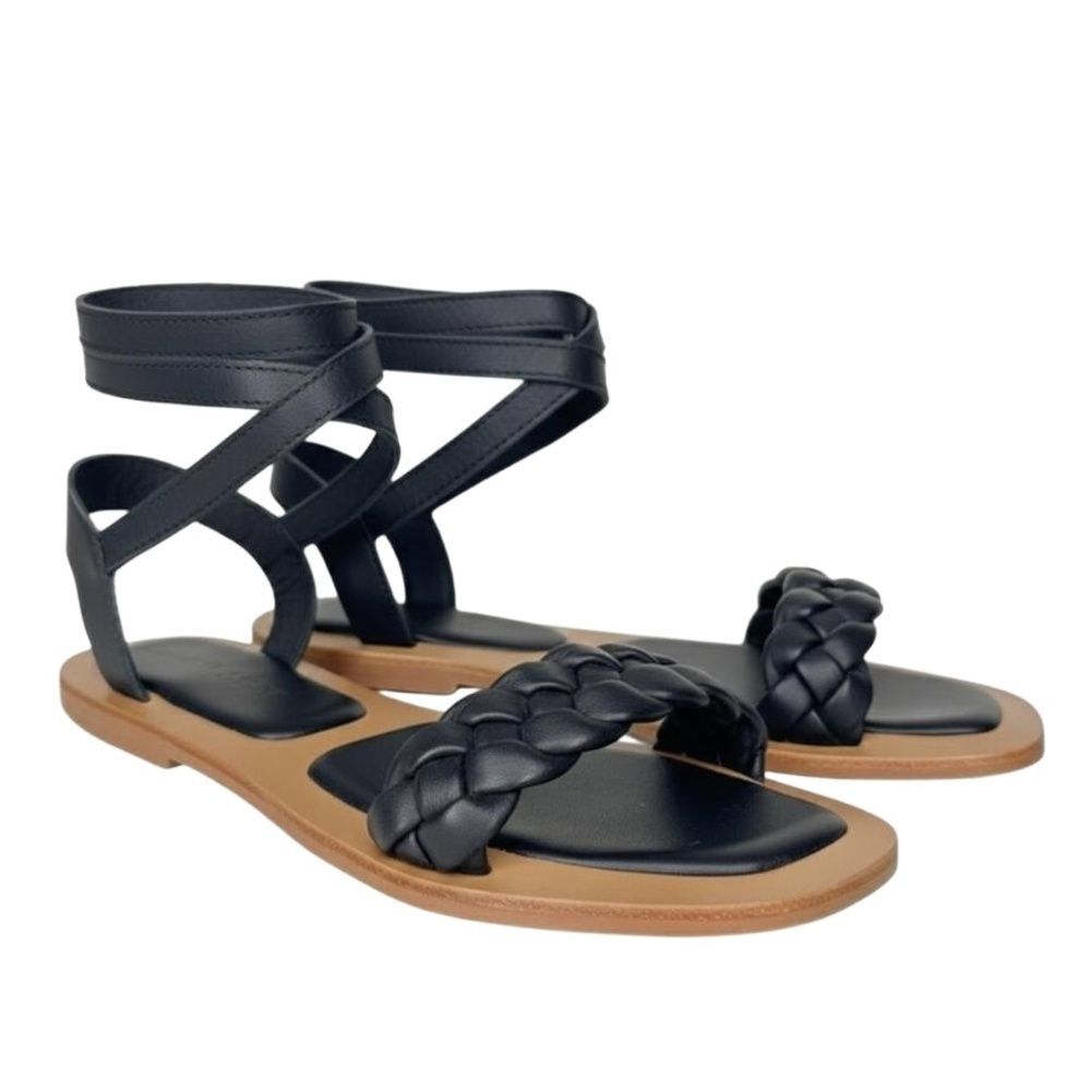 Crevo Sandals 7 Ankle Wrap Braided Resort Minimalist Vacation Boho Black Alma